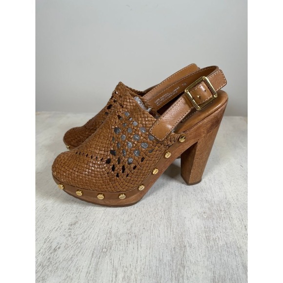 Tory Burch Widdieanne Woven Leather Wood Heel Clog Boho‎ Women's Size 7 - Picture 3 of 8